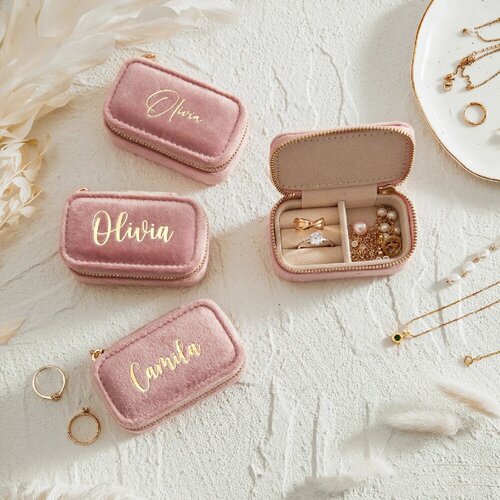 Custom Velvet Jewelry Box 定制名字天鹅绒首饰盒新娘伴娘礼物
