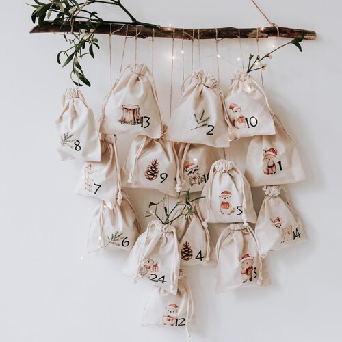 Advent Calendar Cotton Bag Set (24 pcs) 圣诞日历袋圣诞节装饰