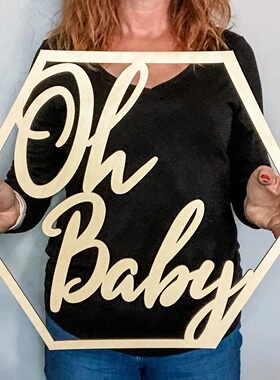 Oh Baby Sign 婴儿出生日派对布置背景牌拍照道具Babyshower Gift