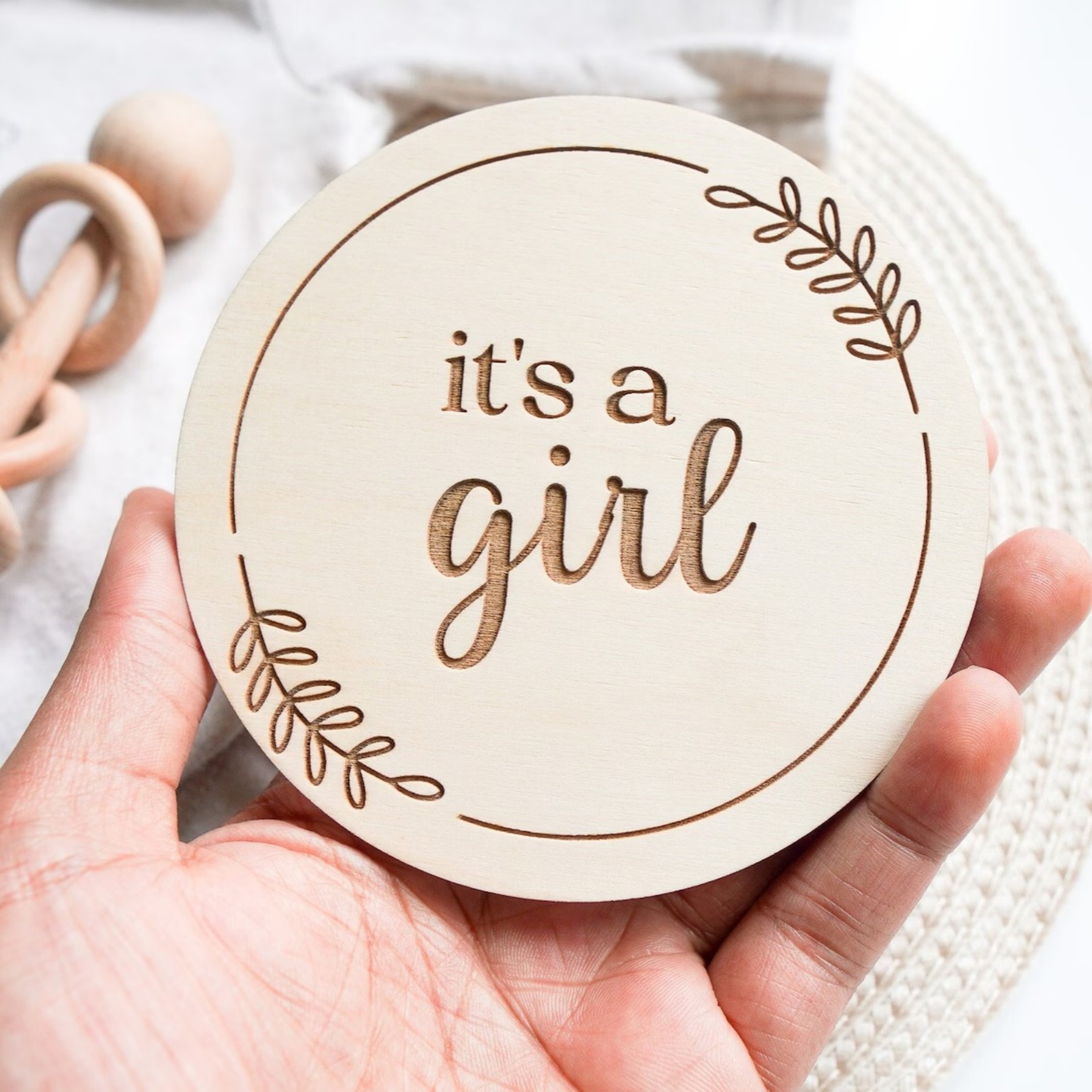 Pregnancy Announcement Gender Reveal 婴儿出生木质性别揭示牌