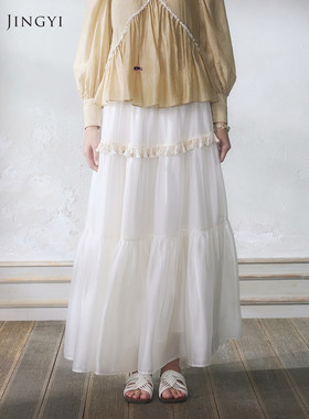 GUO JINGYI2026春夏新款简约浪漫白色流苏流光纱半裙长裙女士百搭
