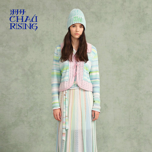 洲升/CHAU.RISING2025秋季新款宽松条纹渐变羊毛开衫外套上衣女