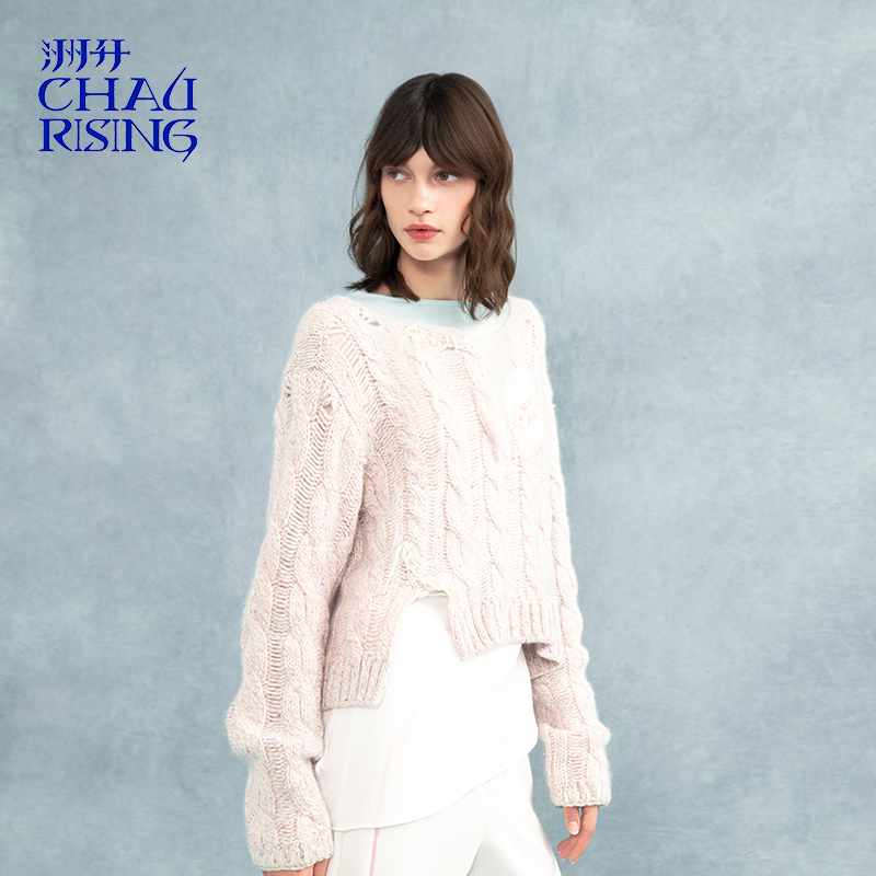 洲升/CHAU.RISING2025秋冬新款粗针船领羊绒罩衫温柔套头毛衣