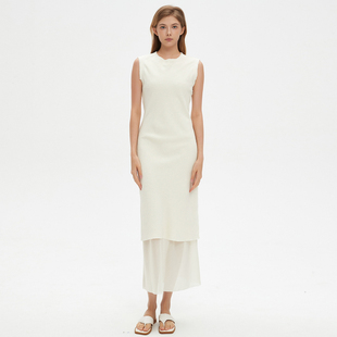 Ethel Middleton2025春夏新款米白色拼接假两件长款背心裙连衣裙