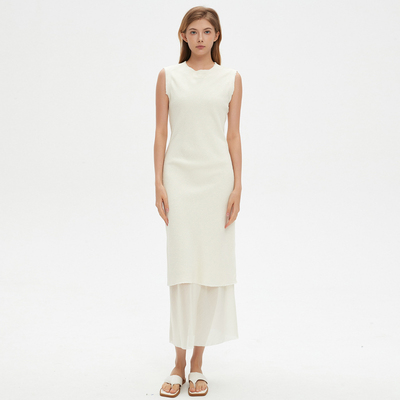 Ethel Middleton2025春夏新款米白色拼接假两件长款背心裙连衣裙