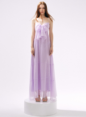 MOOD X MIURA2025春夏新品Amethyst紫色雪纺蝴蝶结吊带露背长裙女