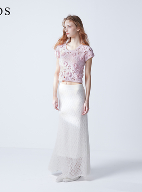 LJOS｜暖白色羊驼毛镂空钩织鱼尾针织半身裙2025早秋优雅法式半裙