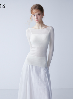 LJOS｜一字肩扬子羊毛岛精无缝打底衫2025早秋冰川蓝象牙白玛瑙黑