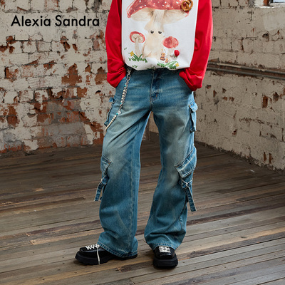陈少熙同款AlexiaSandra经典多口袋系带牛仔裤直筒2025秋季新款女
