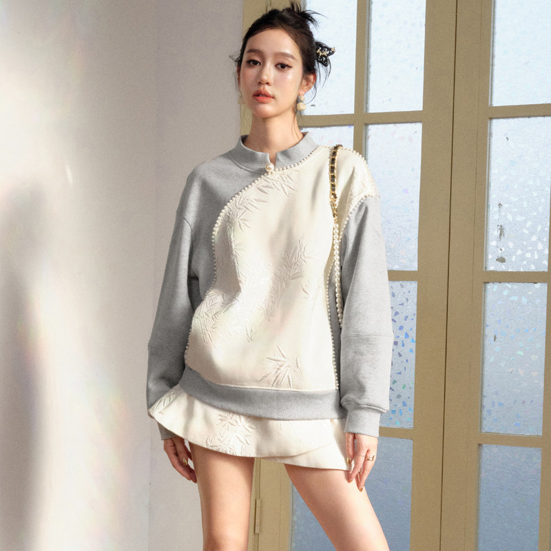 11 niseey设计师品牌2024秋冬新款国风提花拼接卫衣花苞短裙套装