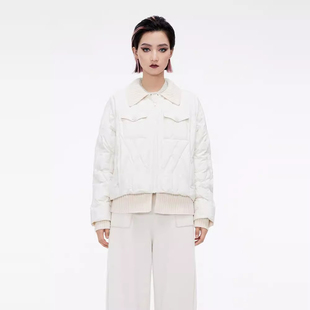 CHAU.RISING/洲升2024冬季新款山羊绒拼接白鹅绒羽绒外套上衣女士