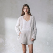 GUO JINGYI2026春夏简约感浅卡其亚麻绣珠oversize西装 外套女士