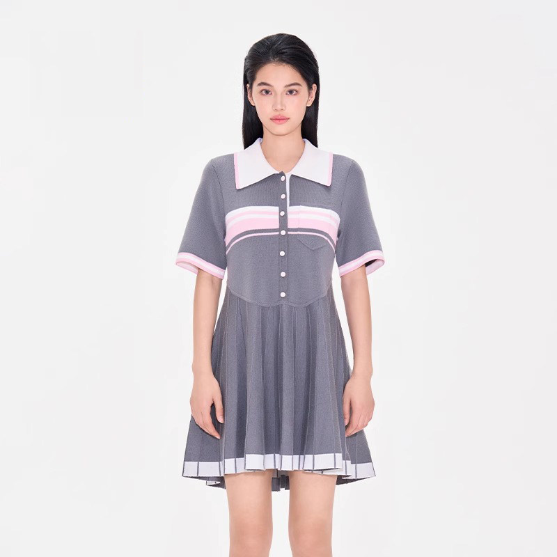 CHAU.RISING/洲升2025春季新款学院风羊毛半袖网球裙a字连衣裙女