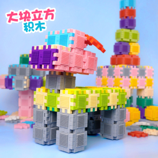 儿童大方块方格塑料积木3岁益智拼装 玩具6房子大号鬓毛幼儿园男宝