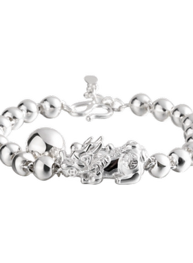 招财貔貅纯银手链女款光面皮丘