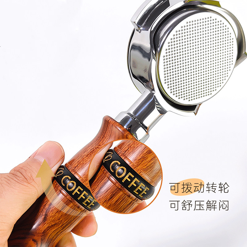 咖啡机改装手柄实木M10无底通用旋转解压意式浓缩木柄黑胡桃配件