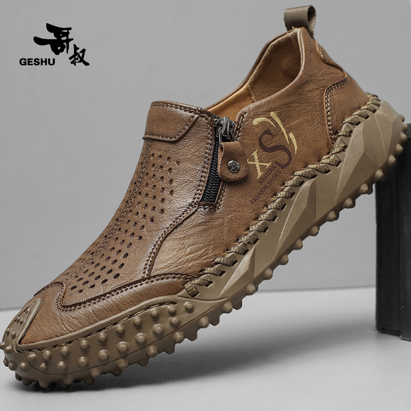 皮鞋男夏季新款镂空打孔休闲鞋