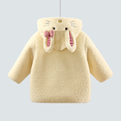 女童加绒外套秋冬连帽卡通女宝宝1 3岁5公主毛毛衣儿童仿兔毛大衣