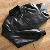 超细PU皮 时尚 外贸尾货 出口单 春秋款 男士 百搭棒球领修身 皮夹克