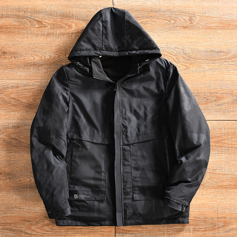 【双面穿~压胶锁绒-外贸尾货】冬季男休闲百搭加厚保暖连帽羽绒服