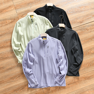 户外系 男士 3D立裁 秋冬季 运动休闲立领半拉链抓绒衣潮 方格绒