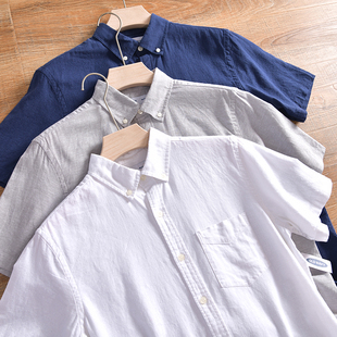 45棉 棉麻衬衫 夏季 出口欧美 55亚麻 亚麻衫 男外贸纯色短袖
