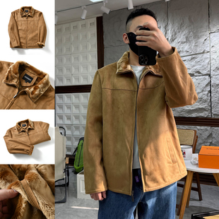 北美牛货 时尚 皮毛一体 秋冬男士 百搭麂皮绒加绒外套 外贸尾货