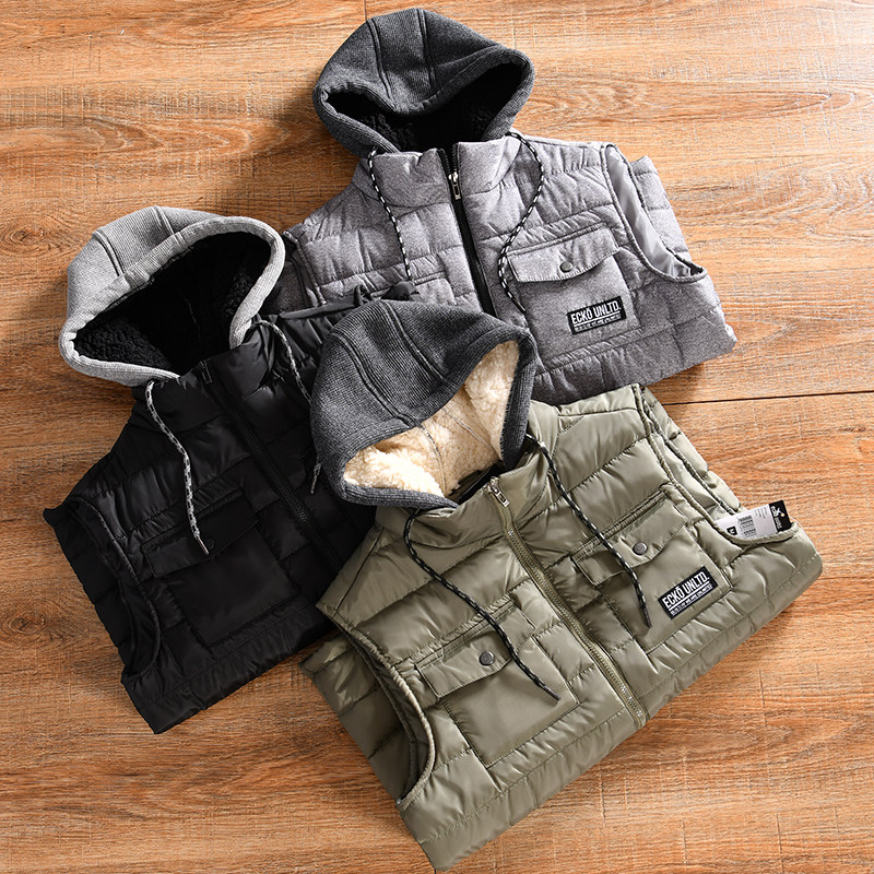 【欧美单-假两件设计~外贸尾货】秋冬男士美式复古连帽棉马甲坎肩,男装,常规马甲,淘宝优惠券,粉丝福利购,淘宝优惠卷