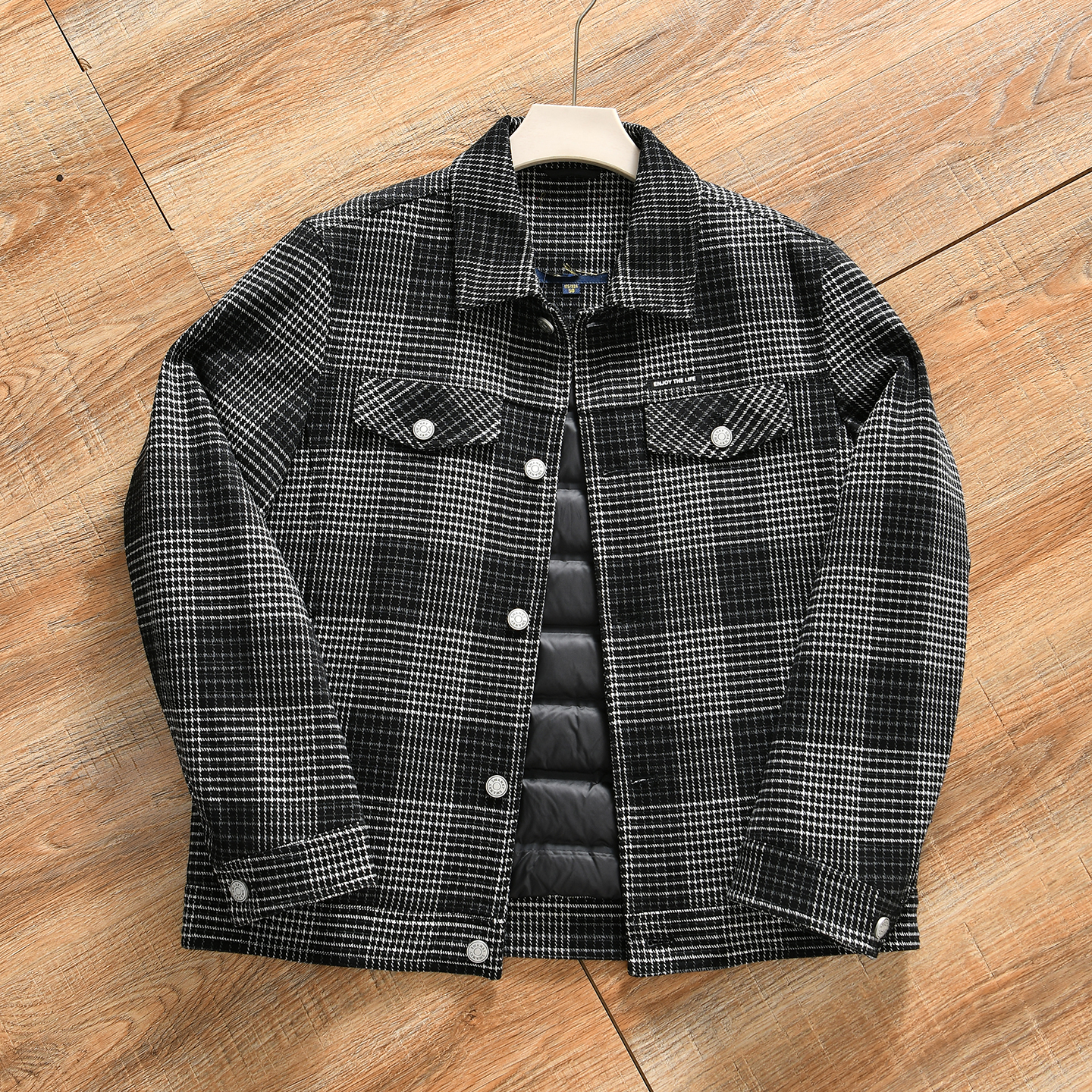 【90鸭绒~千鸟格/压胶锁绒】冬季男士商务百搭翻领工装羽绒服外套