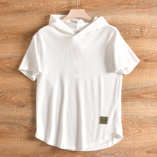 优质华夫格 ODM订单 春夏季 连帽套头短袖 复古 男士 T恤潮 美式