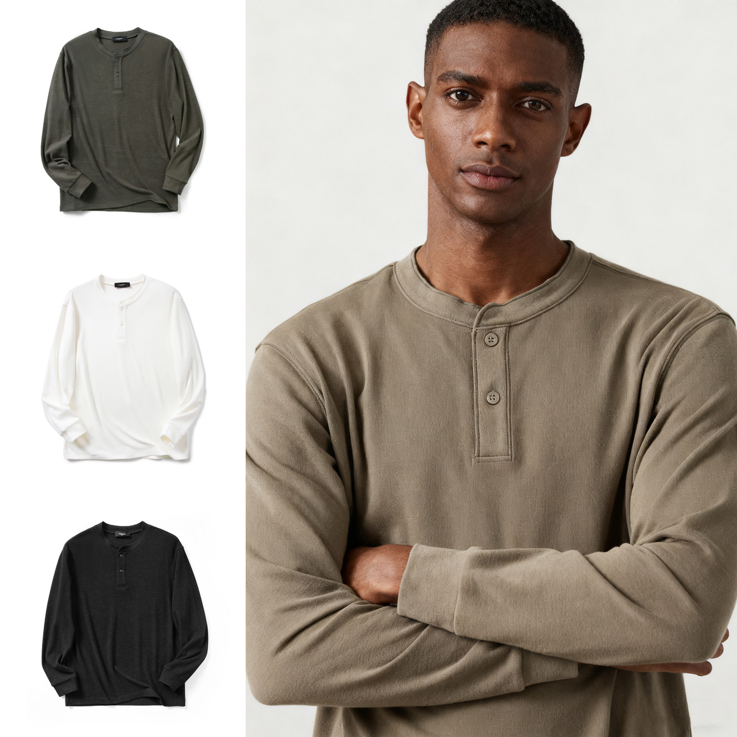 【运动系~膨体绒~科技速暖】秋冬季男士休闲户外亨利领抓绒打底衫