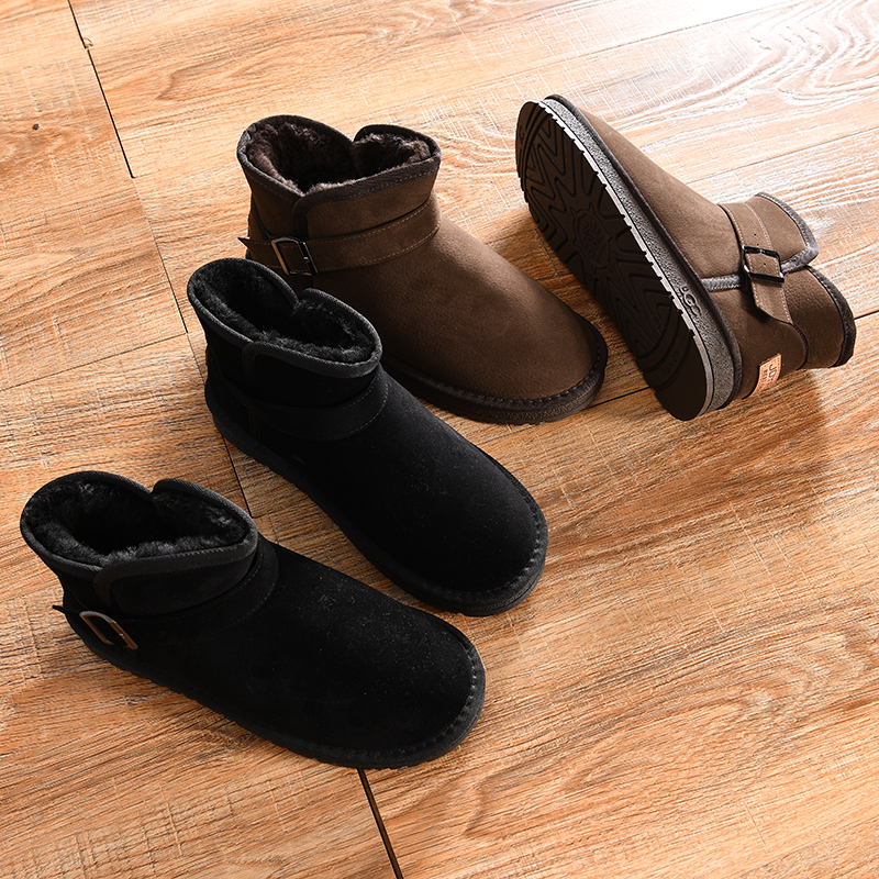 【反绒鞋面+短毛绒-加厚保暖~外贸尾货】冬季男士休闲防滑雪地靴