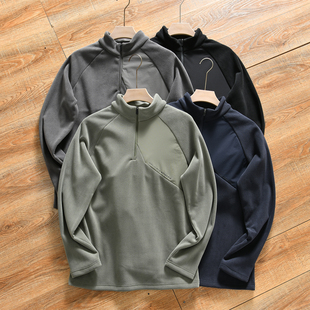 秋冬男士 3D立裁 双面奥粒绒 户外休闲立领半拉链抓绒卫衣 速暖