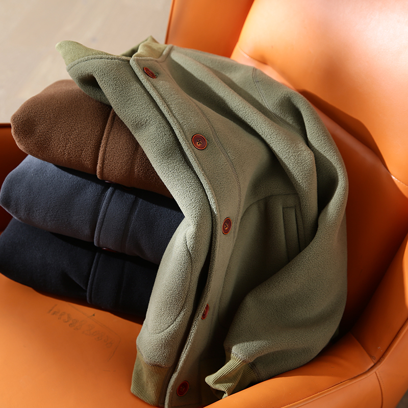 外贸尾货棒球领加绒加厚美式夹克