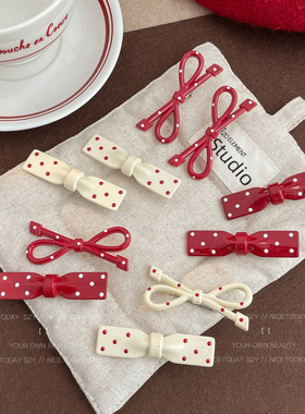 安可拉红色圆点蝴蝶结发夹可爱刘海夹甜少女侧边夹网红发饰女发卡