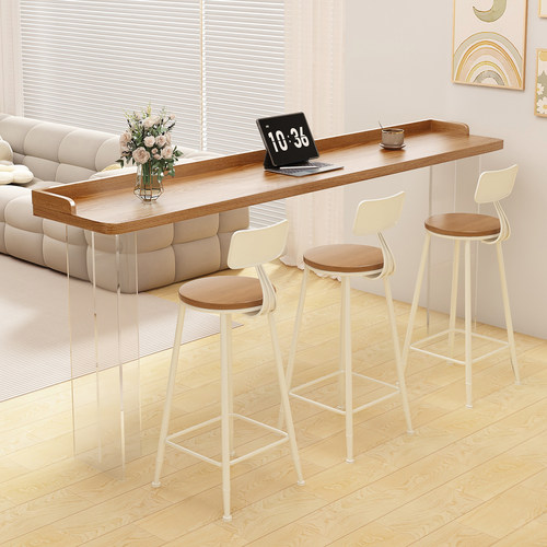 简约实木亚克力吧台桌休闲高脚窄桌透明悬浮靠墙阳台吧台桌椅组合