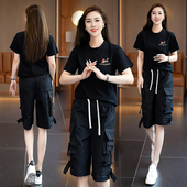 两件套户外休闲运动男女装 夏季 情侣宽松五分短裤 圆领弹力短袖 新款