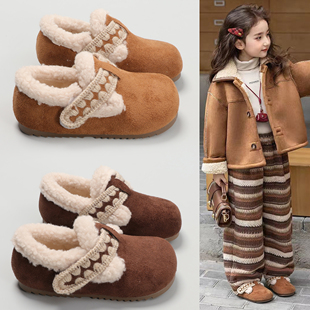 儿童加绒勃肯鞋2025冬季新款韩版宝宝毛毛鞋女童百搭加厚保暖棉鞋