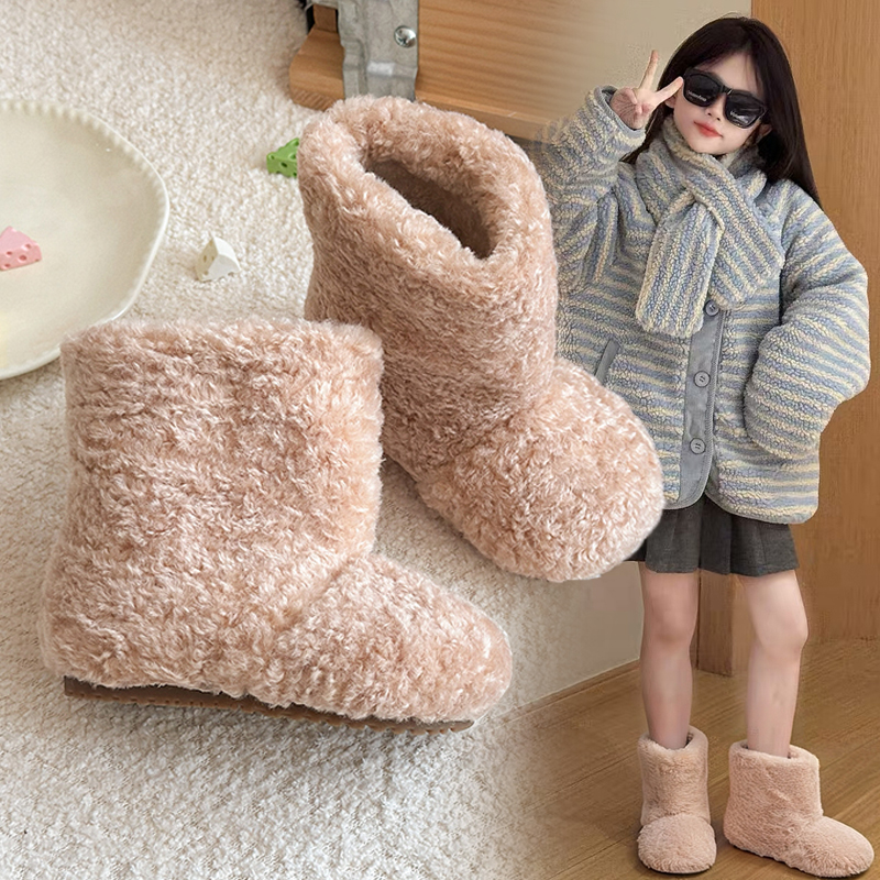 女童韩版羊羔毛加绒保暖棉靴
