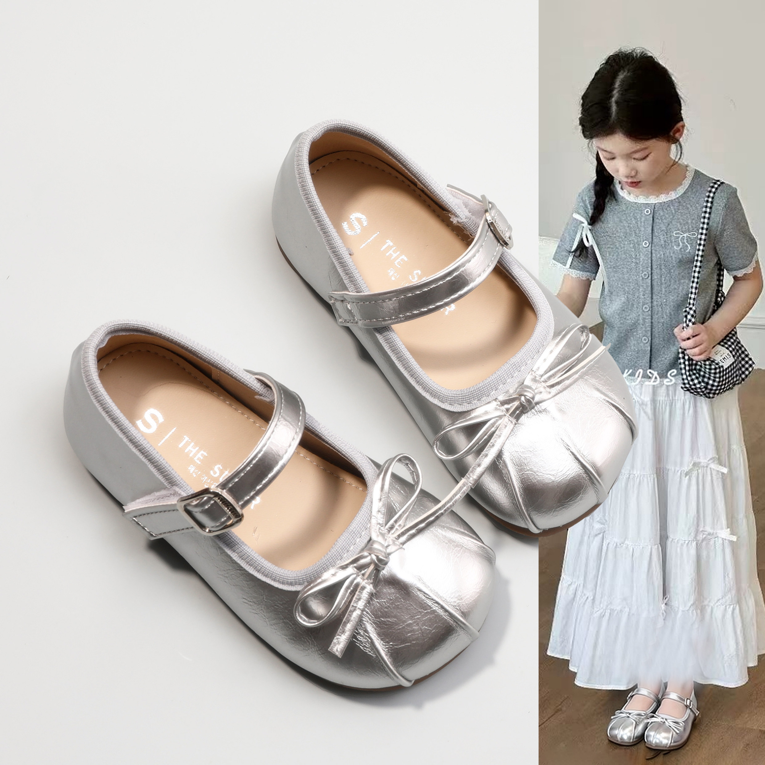 儿童鞋子女童银色小皮鞋2025春秋季新款蝴蝶结公主鞋子女宝宝单鞋,童鞋/婴儿鞋/亲子鞋,皮鞋,淘宝优惠券,粉丝福利购,淘宝优惠卷