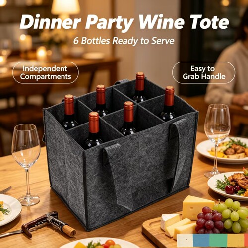 外贸精品6格毛毡红酒手提袋毛毡红酒袋轻奢高级葡萄酒手提袋高档