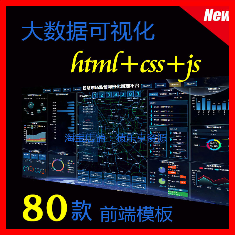 数据可视化大屏模板html+css+js源码图表销售大数据bi展示echarts