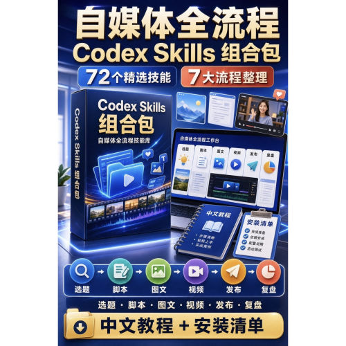 skill技能自媒体组合包工作流ai全套codex效率工具大合集新版