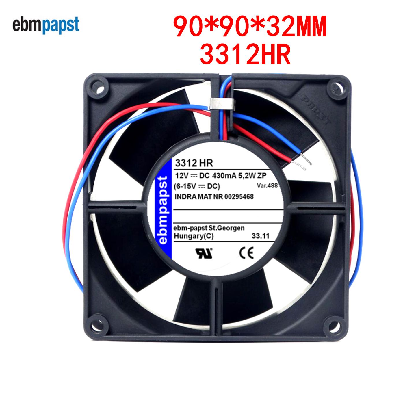 全新现货德国 3312HR风扇 12V 5.2W 92*92*32MM机箱备散热风扇