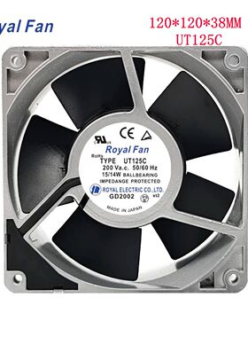全新Royal Fan UT125C 200V 12038 15/14W全金属耐高温散热风扇