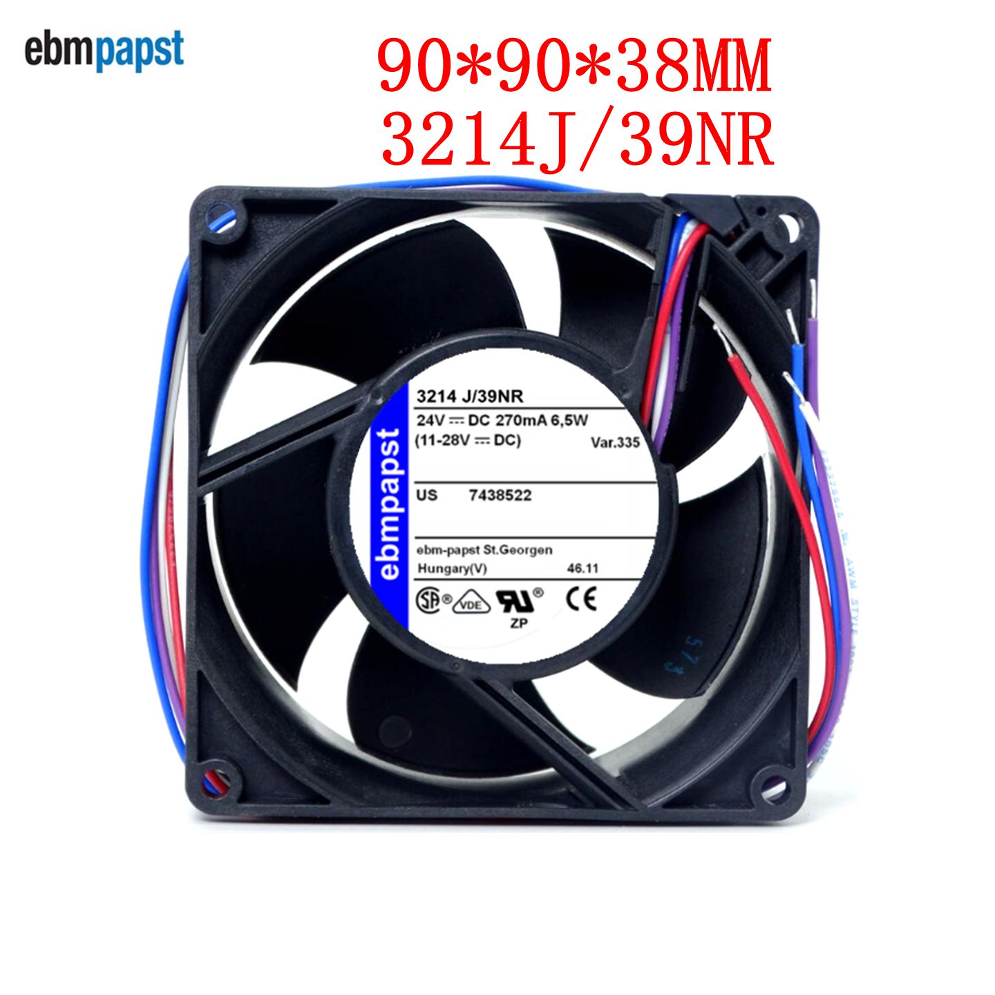 3214J/39NR DC24V 原装正品德国风机 92*92*38设备轴流变频器风扇