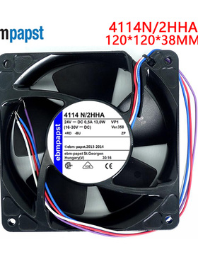 全新德国风机4114N/2HHA风扇 24V 12W 12038 4线金属铝框轴流风扇
