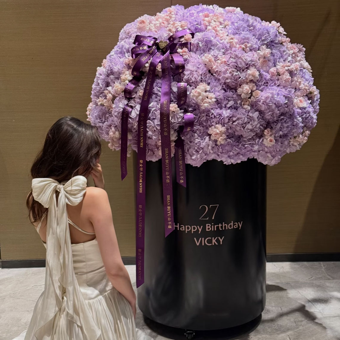 网红绣球真花永生花抱抱桶送女友