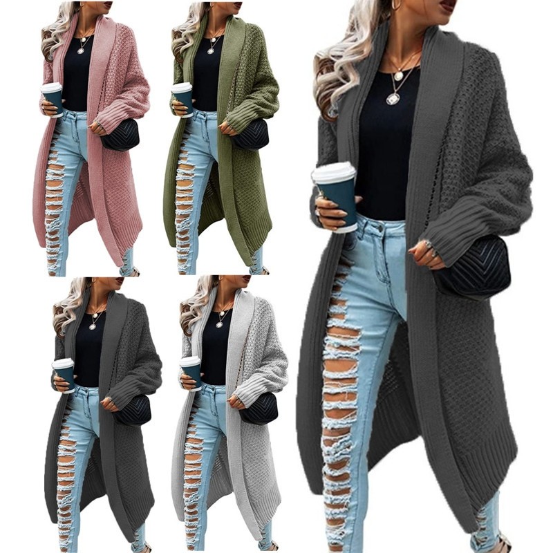 针织衫女外贸爆款秋冬大码女装欧美针织长款外套蝙蝠女装毛衣