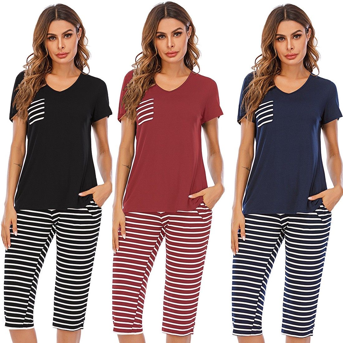 亚马逊春季新款家居服莫代尔条纹短袖套装舒适休闲透气睡衣,个性定制/设计服务/DIY,连衣裙加工定制,淘宝优惠券,粉丝福利购,淘宝优惠卷